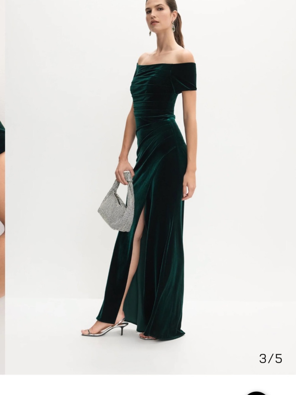 Off-Shoulder Emerald Green Velvet Evening Gown